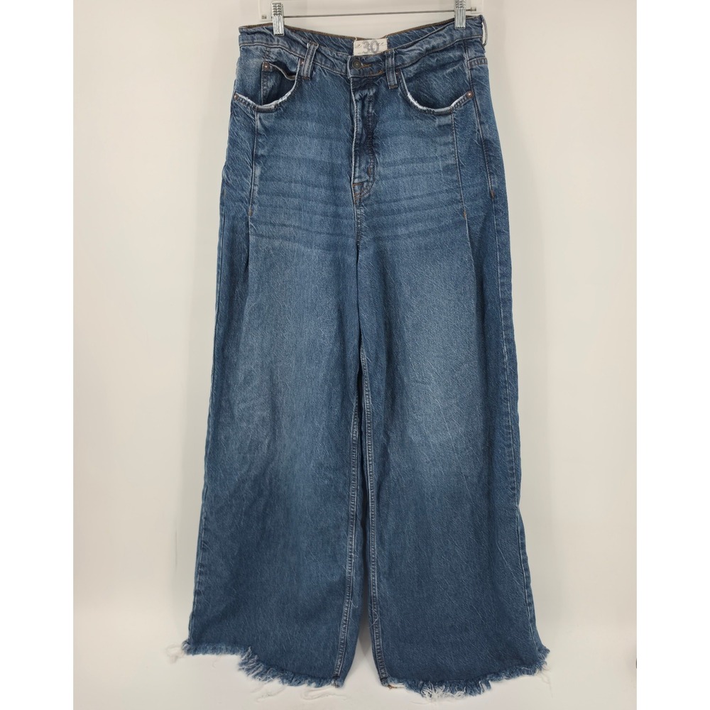 We The Free Free People Women Blue Wide Leg High Rise Raw Hem Jeans Size 30